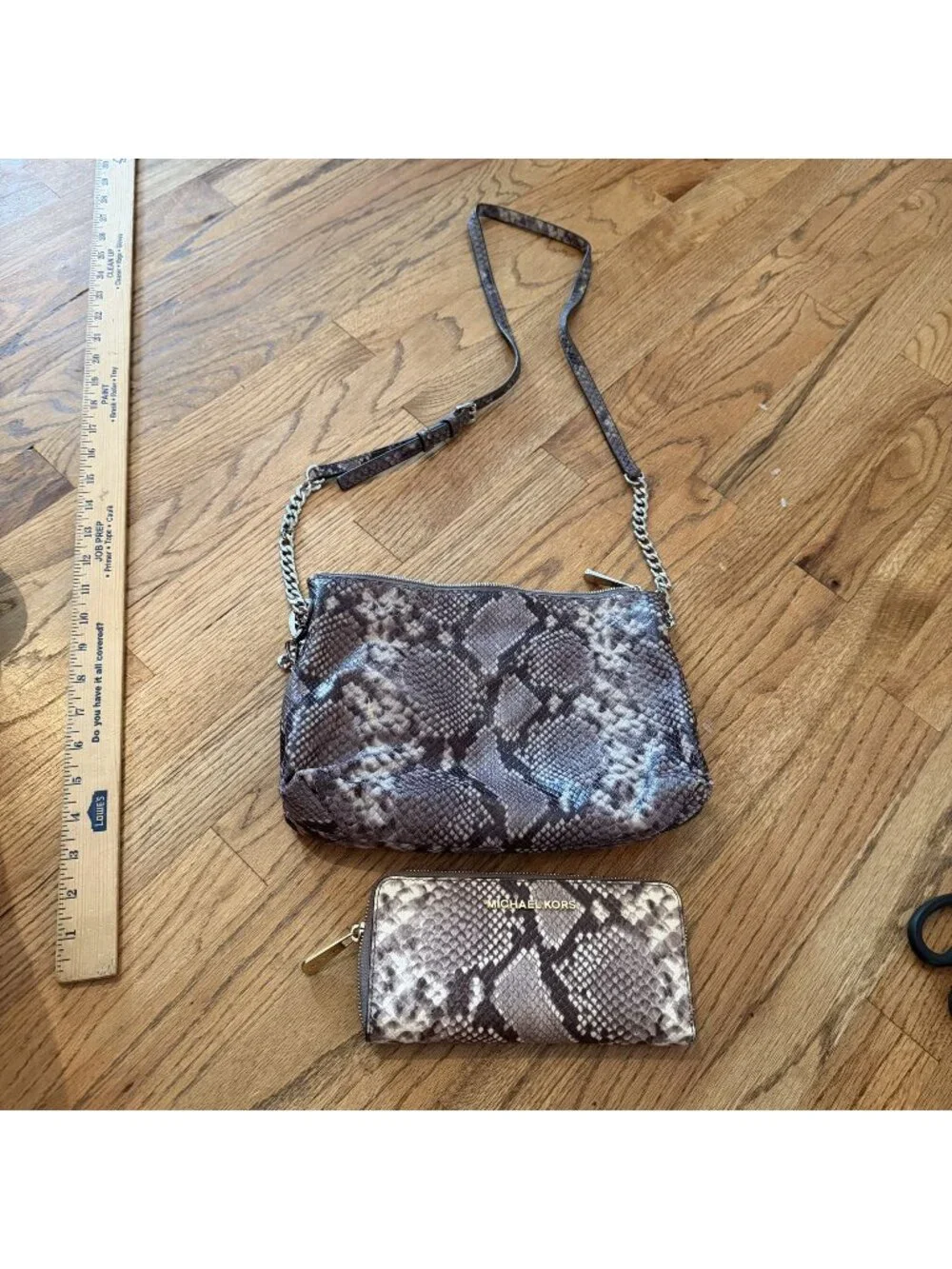 Michael Kors Womens Cross Body Snake Print Purse and Matching Wallet